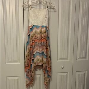 No Boundaries Asymmetrical Dress - White, Orange, Blue